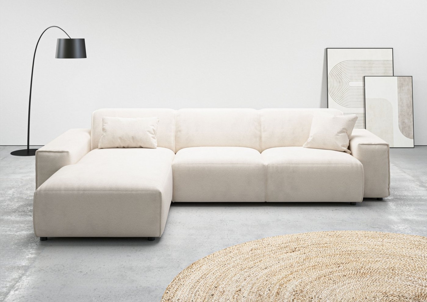 andas Ecksofa Glimminge auch in Breitcord, Feincord, Bouclé + Easy care-Bezug, L-Form, Breite 294, Zierkissen Bild 1