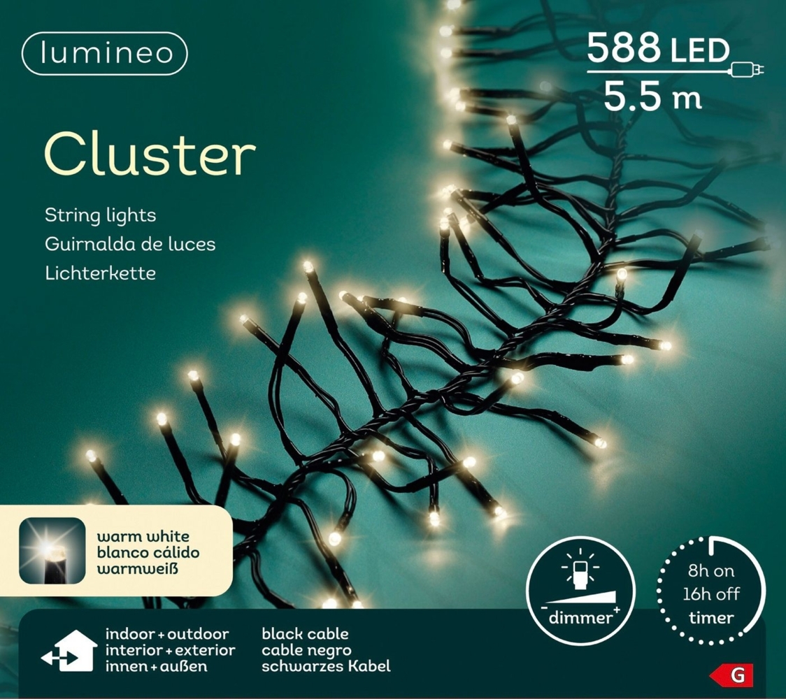 Lumineo LED-Lichterkette Lumineo Lichterkette Cluster 588 LED 5,5 m warm weiß, schwarzes Kabel, Dimmbar, Timer, Indoor, Outdoor Bild 1