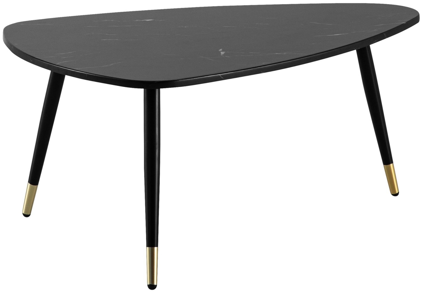 Couchtisch 90 x 60 x 41 cm mit Marmor Optik Schwarz, Dreibein Wohnzimmertisch mit Metall-Gestell, Sofatisch Dreieckig Tisch Wohnzimmer, Beistelltisch Bild 1