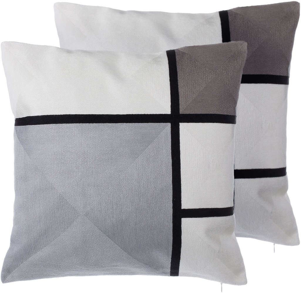 Kissen 2er Set Geometrisches Muster WEDELIA Baumwolle 45 x 45 cm Grau Bild 1