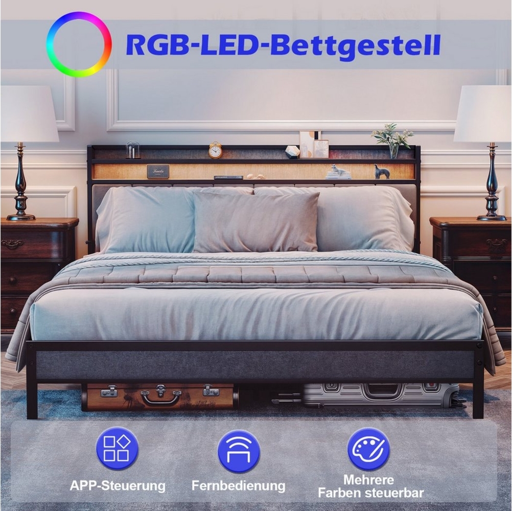 HOMALL Bettgestell Metallbett Bettgestell Doppelbett für Jugendliche mit LED-Beleuchtung Bild 1