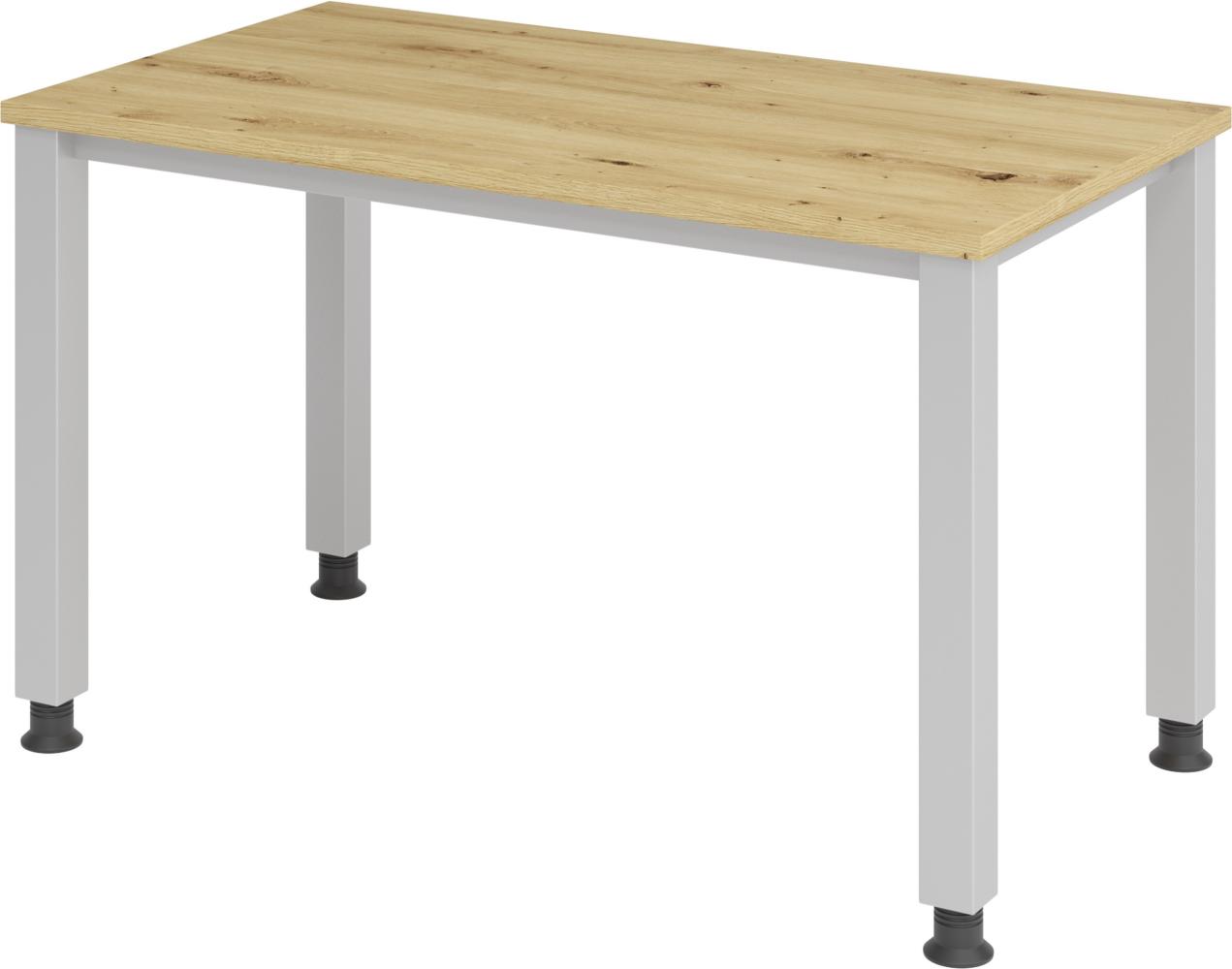 bümö manuell höhenverstellbarer Schreibtisch 120x67 cm in Asteiche, Metall-Gestell in Silber - PC Tisch höhenverstellbar & klein, Mini-Homeoffice Tisch, kleiner Computertisch, QS6-12-R-S Bild 1