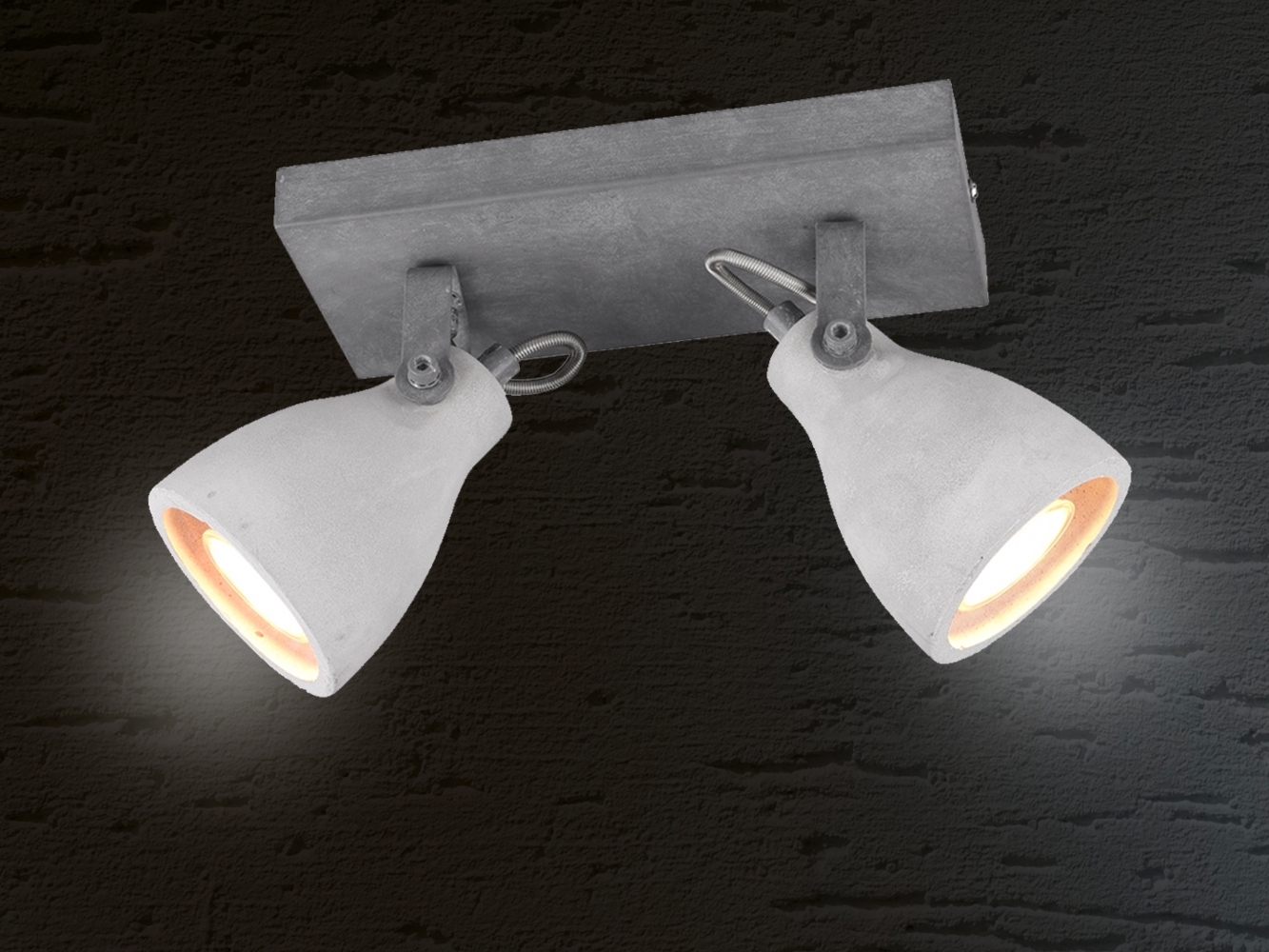 Retro LED Deckenstrahler 2-flammig mit Beton-Lampenschirmen, Breite 23cm Bild 1
