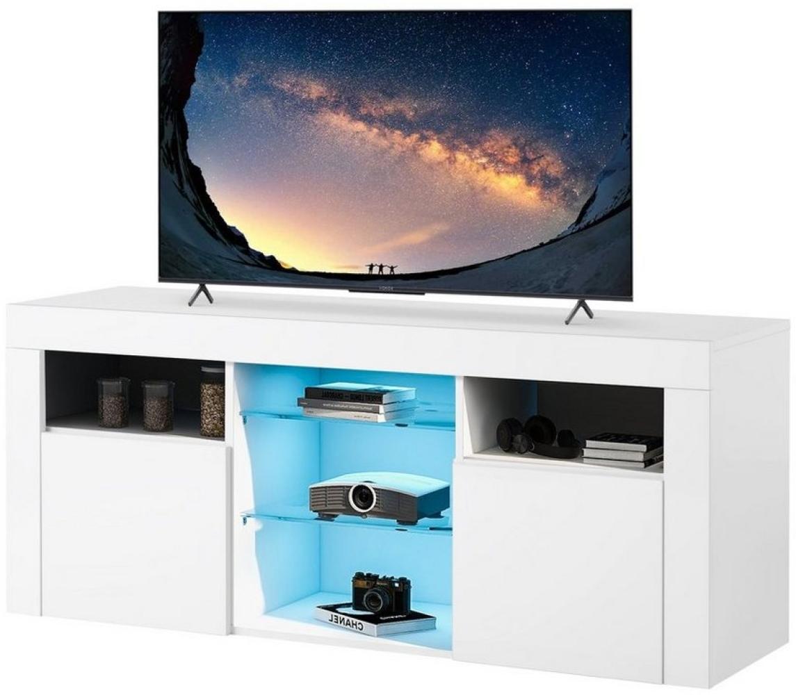 Merax Lowboard mit 2 Glasablagen und 2 Schubkästen, TV-Schrank mit 16 Farben LED-Beleuchtung,Breite 120cm Bild 1