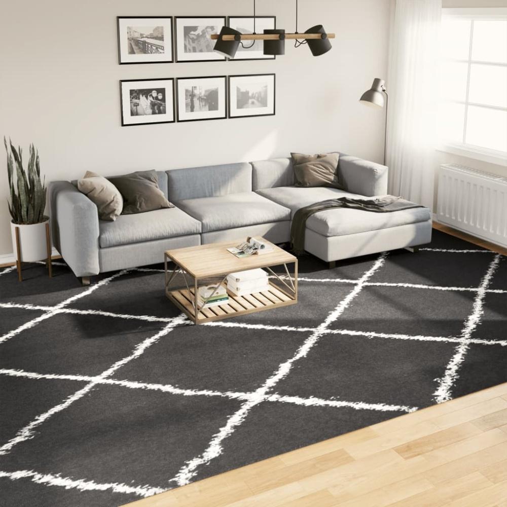 vidaXL Teppich Shaggy Hochflor Modern Schwarz und Creme 300x400 cm Bild 1