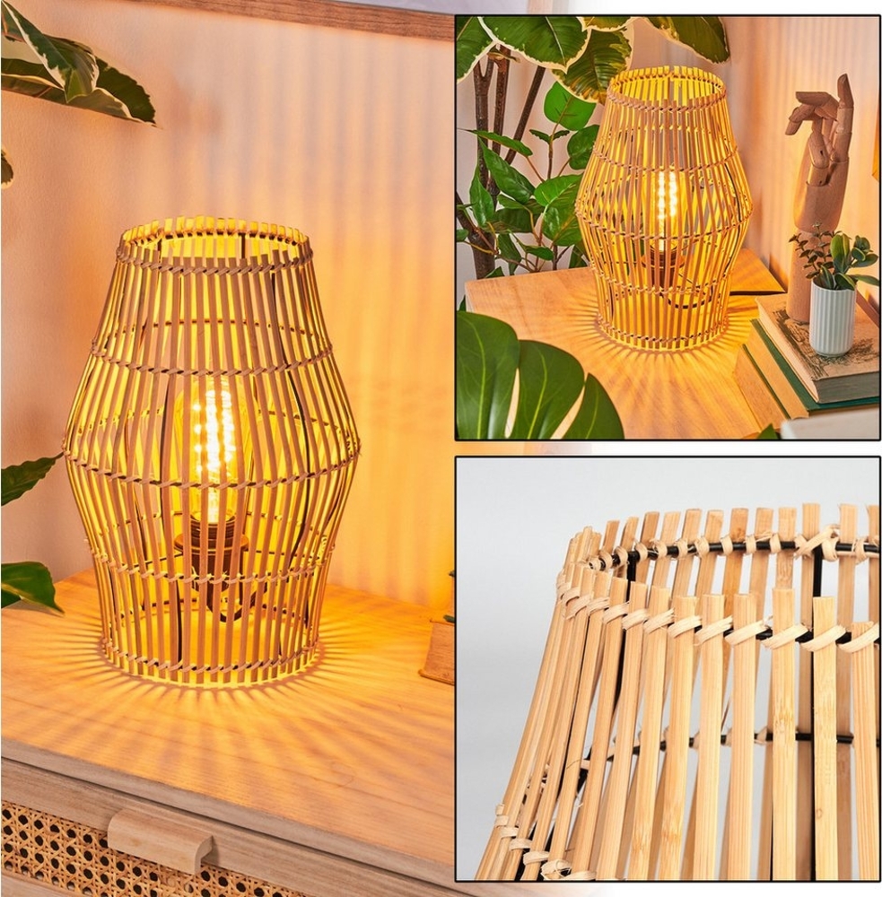 hofstein Tischleuchte Tischlampe aus Metall/Bambus in Schwarz/Naturfarben, ohne Leuchtmittel, Tischleuchte im Boho-Design, Lichteffekt, Schalter am Kabel, 32cm, E27 Bild 1