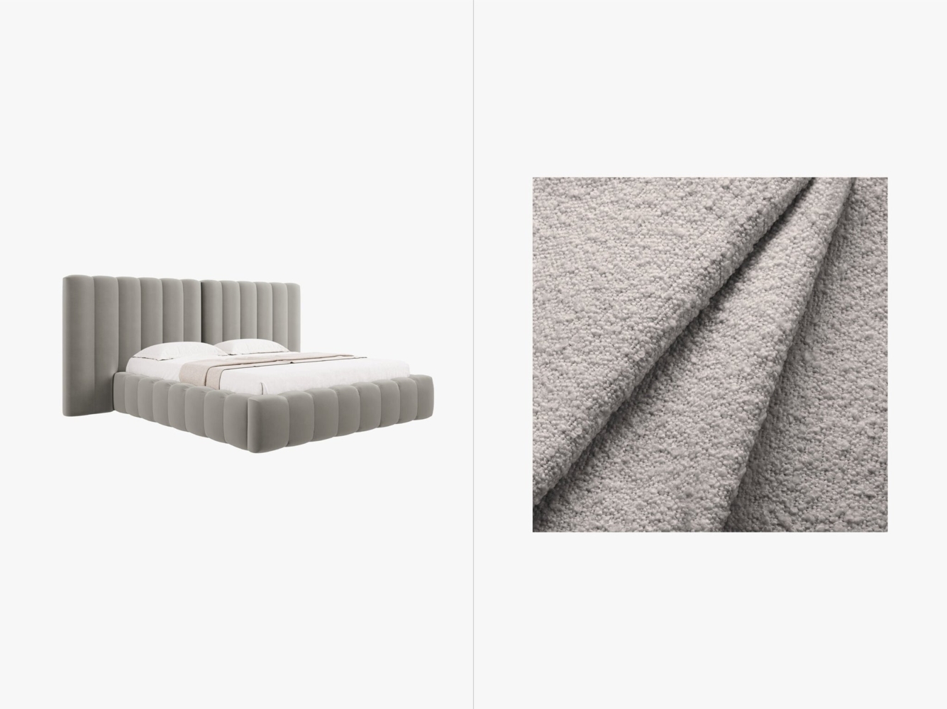 Micadoni Bett Kelp mit Doppelkopfteil Boucle Baloo Hellgrau 140x200 Bild 1