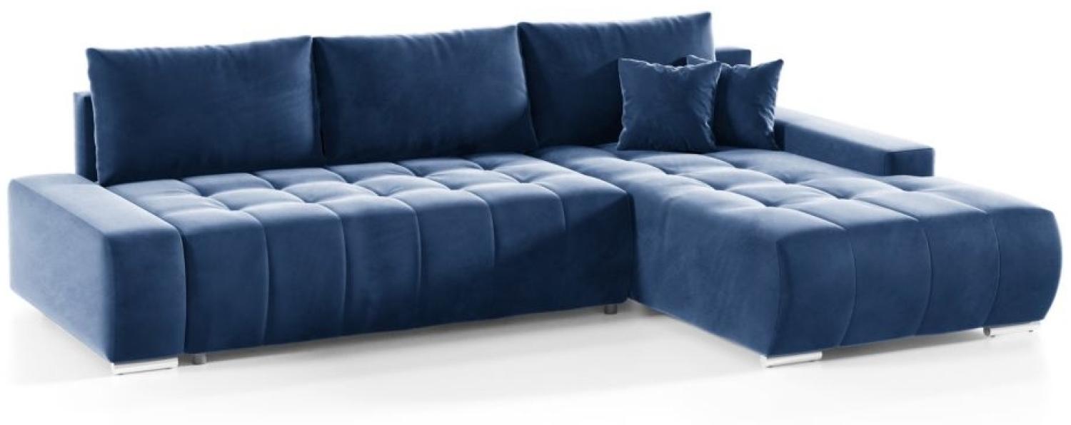 Ecksofa Sofa mit Schlaffunktion VOGAR Stoff Monolith Blau Ottomane Rechts Bild 1