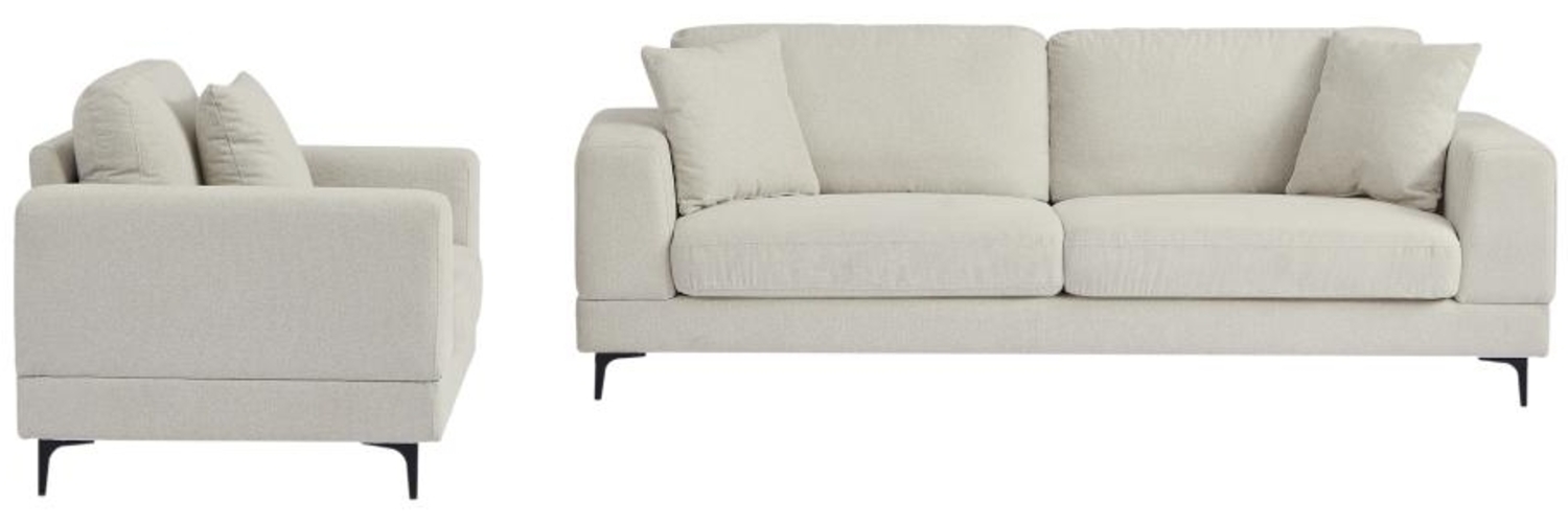 Vente-unique - Sofa 3-Sitzer & Sessel - Strukturstoff - Beige - JAMOLO Bild 1