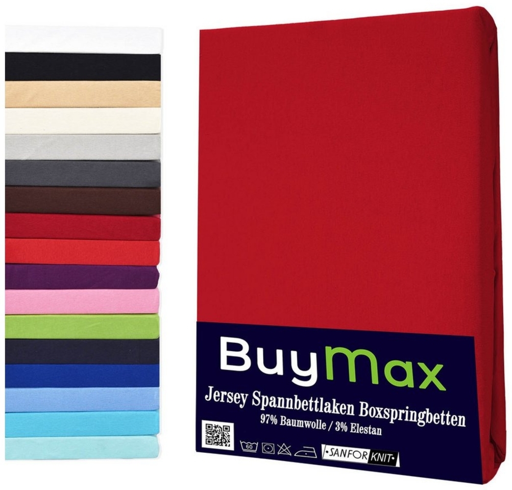 Buymax Spannbettlaken Stretch 140x200-160x220 cm für Wasserbetten und Boxspringbetten Bettbezug für Matratzen bis 35 cm Matratzenhöhe, Rot Bild 1