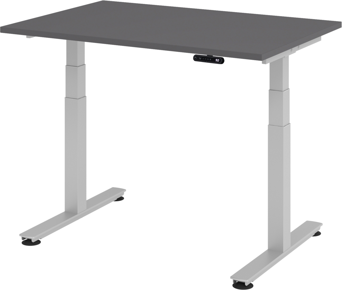 bümö elektrisch höhenverstellbarer Schreibtisch 120x80 cm in graphit, Gestell silber - Schreibtisch höhenverstellbar elektrisch mit Memory-Steuerung, Steh-Sitz Tisch, XDSM-12-G-S Bild 1