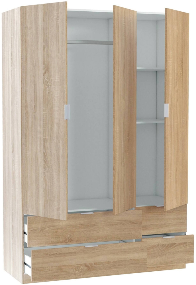 Dmora Kleiderschrank 3 Türen Ababala, Schlafzimmerschrank mit 3 Türen und 2 Schubladen, Kleiderschrank, 135x52h200 cm, Eiche Bild 1