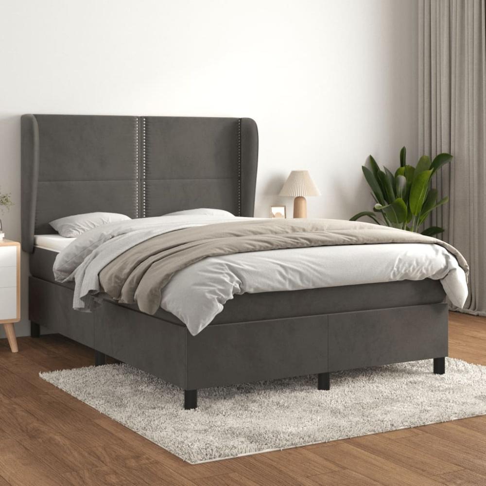 vidaXL Boxspringbett mit Matratze Dunkelgrau 140x200 cm Samt 3129154 Bild 1