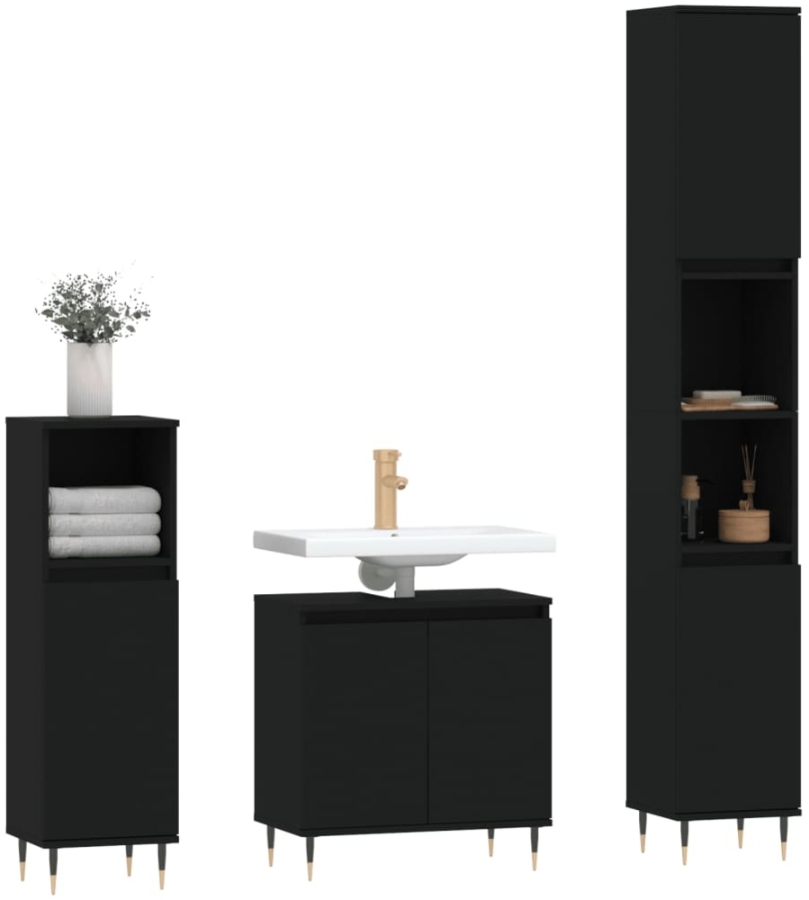 vidaXL 3-tlg. Badmöbel-Set Schwarz Holzwerkstoff 3187782 Bild 1