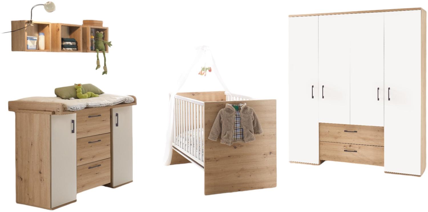 Babyzimmer komplett Eddi 4-tlg. Babyzimmereinrichtung Asteiche/Weiß Matt Lack 90066 Bild 1