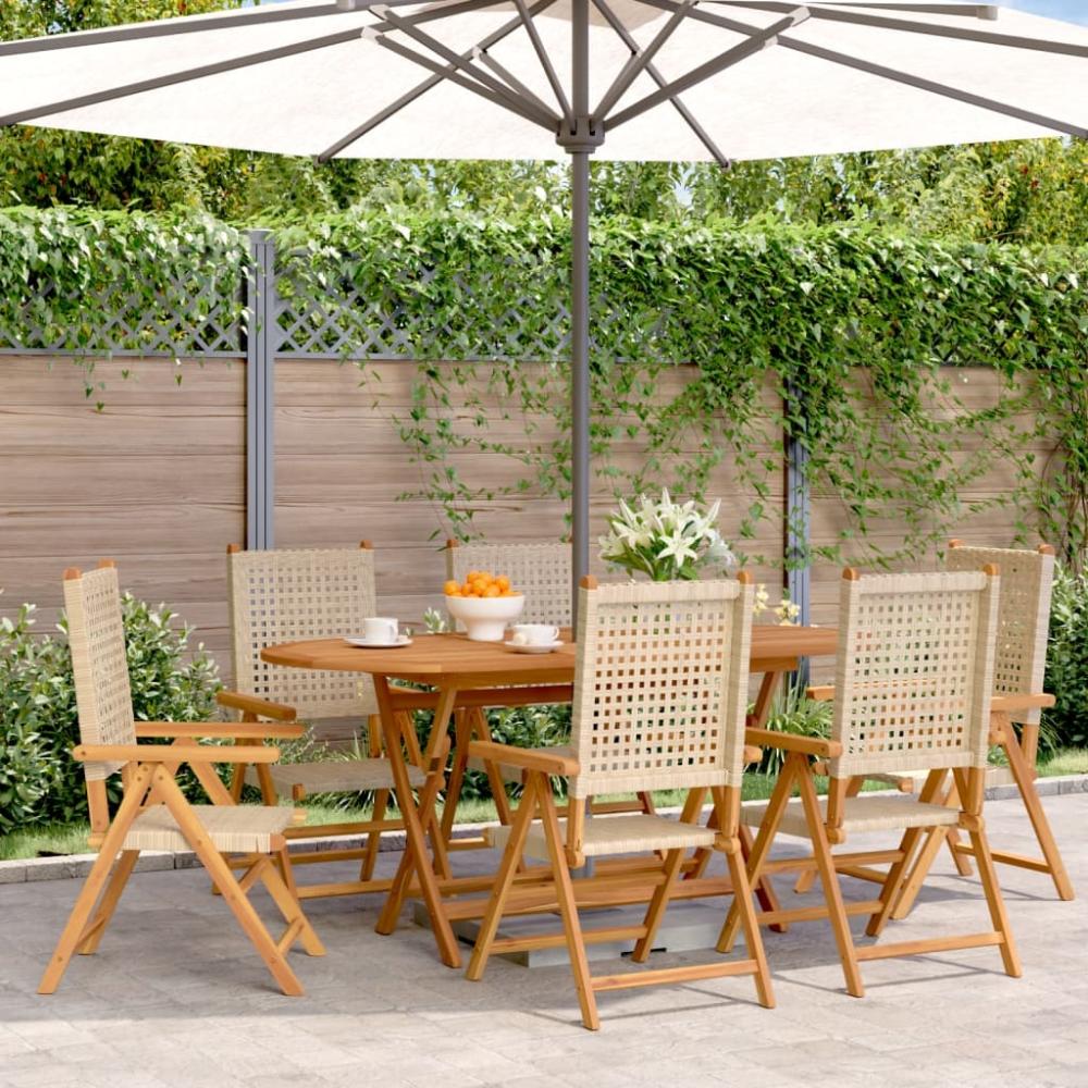 vidaXL Gartenstuhl Verstellbar 6 Stk. Beige Poly Rattan Massivholz 3214527 Bild 1