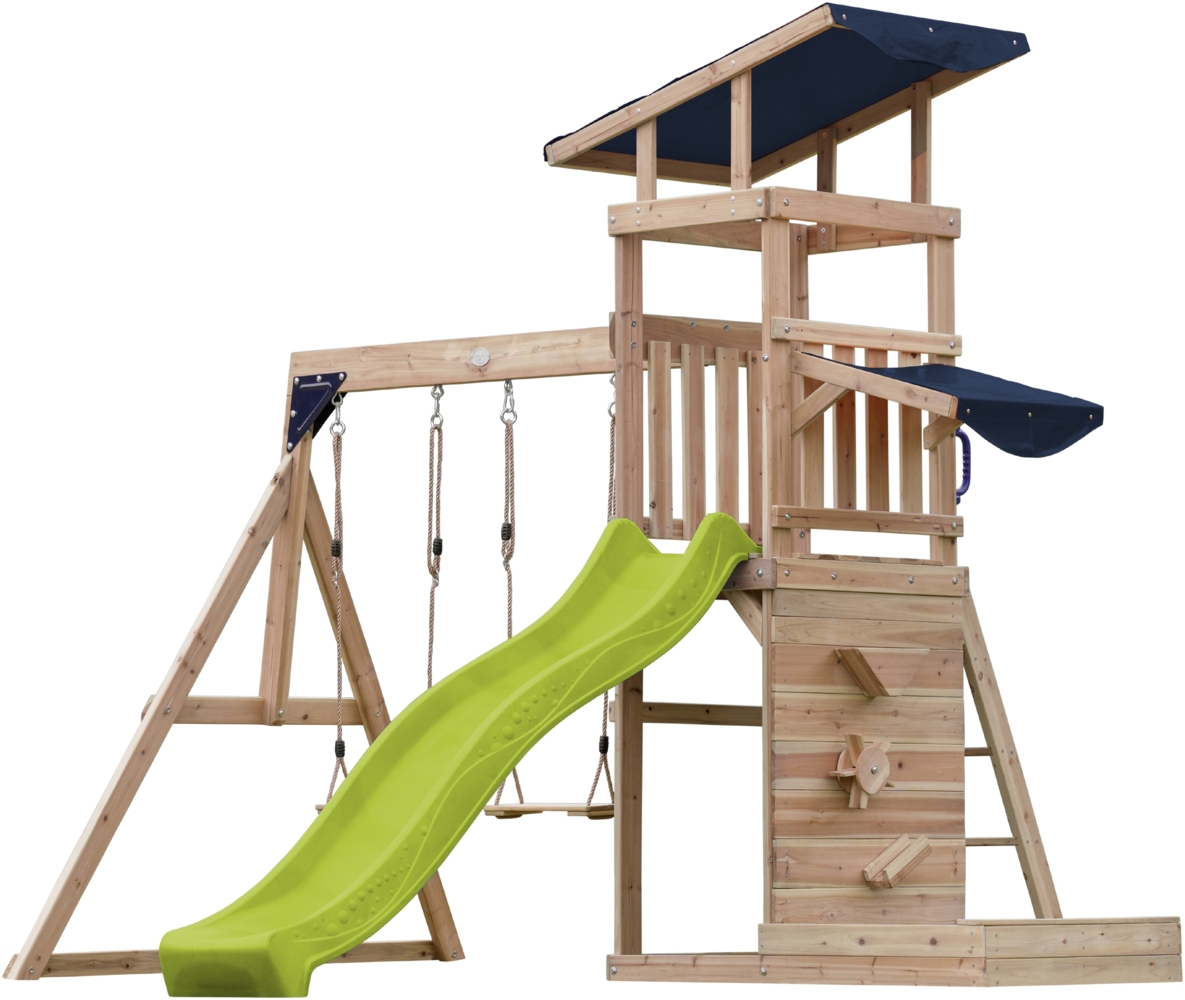 AXI Malik Spielturm aus Holz mit 2 Schaukeln XXL Spielhaus / Spielplatz für Kinder mit Sandkasten, Spielwand & Rutsche in Hellgrün | Braun, Gelb | Holz | 336 cm Bild 1