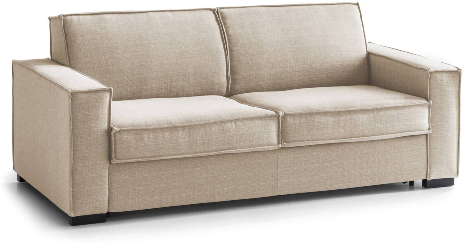 Dmora 2-Sitzer Schlafsofa Alano, Wohnzimmersofa mit drehbarer Öffnung, gepolsterter Stoff, Standardarmlehnen, 100 % Made in Italy, cm 180x95h90, Beige Bild 1