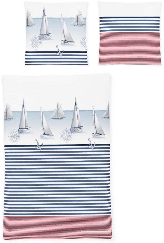 Irisette Biber Bettwäsche Feel 8089-90 Segelboot Streifen Blau 135x200 Bild 1