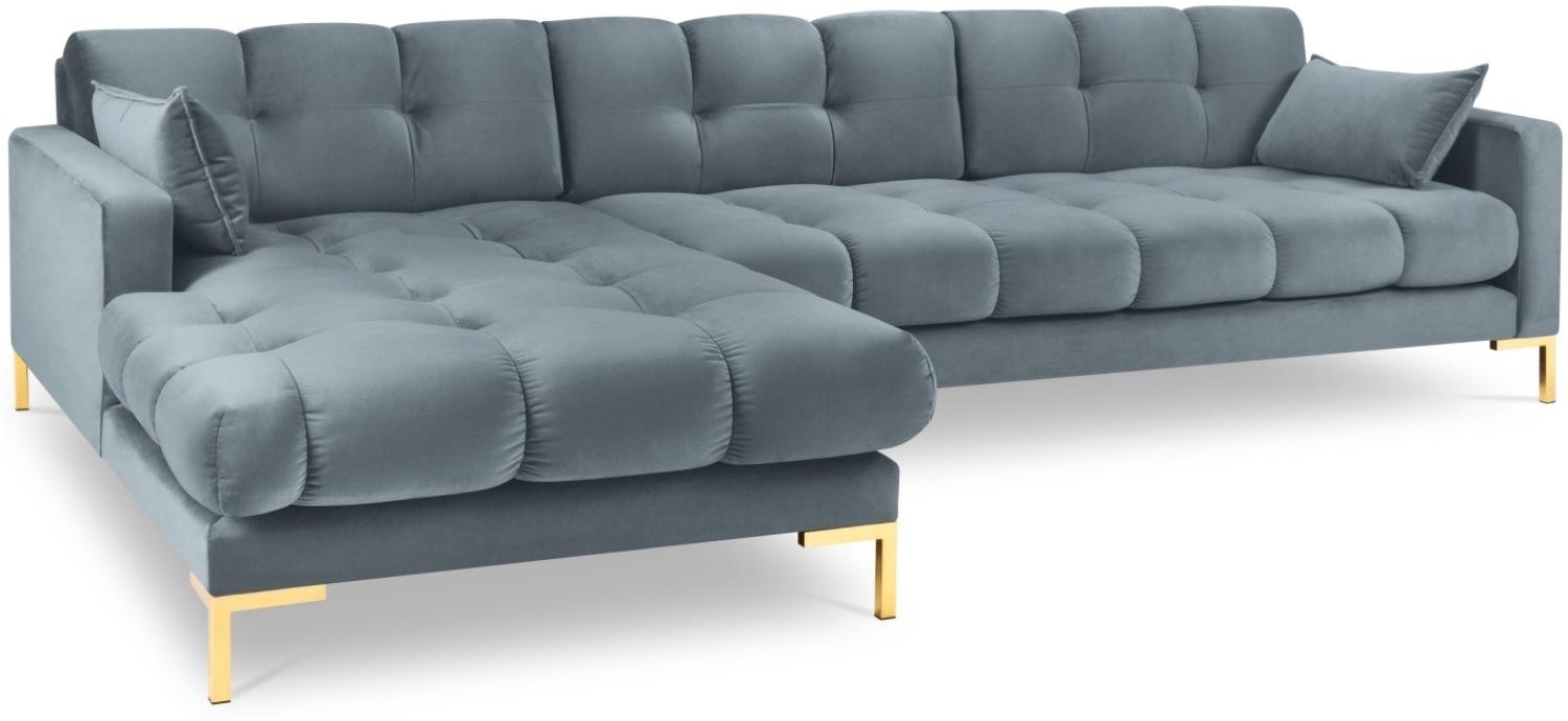 Micadoni 5-Sitzer Samtstoff Ecke links Sofa Mamaia | Bezug Light Blue | Beinfarbe Gold Metal Bild 1