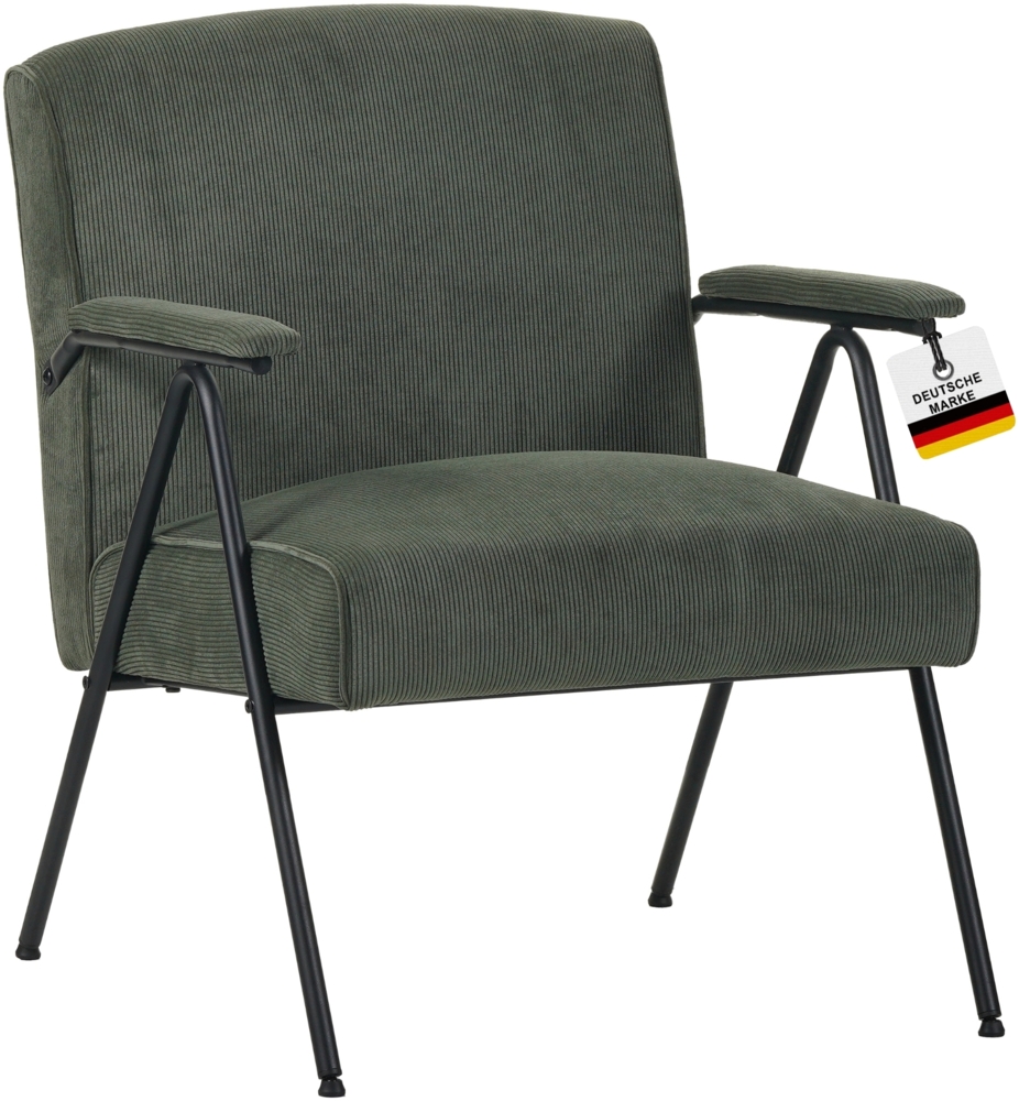 Albatros Designer Vintage Sessel Stanford, hochwertiger Cord Stoff Bezug in Grün, sehr bequeme S-Federn, Relaxsessel Loungesessel für Wohnzimmer, Schlafzimmer oder als Fernsehsessel Bild 1