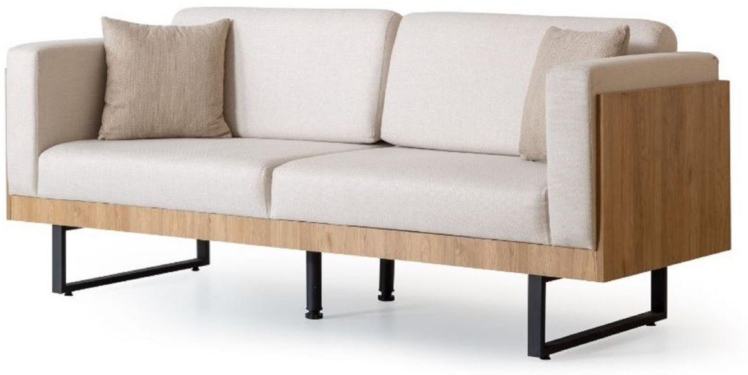 Casa Padrino Luxus 3er Sofa Creme / Braun / Schwarz 200 x 80 x H. 80 cm - Wohnzimmer Sofa - Wohnzimmer Möbel - Luxus Möbel - Wohnzimmer Einrichtung - Luxus Einrichtung Bild 1