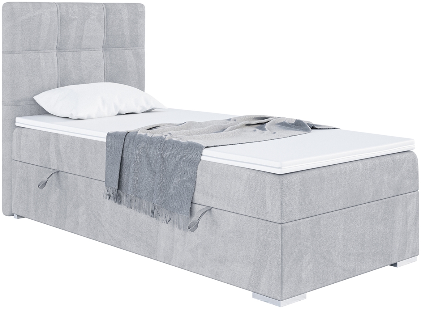 MEBLINI Boxspringbett KAI 80x200 cm mit Bettkasten - H4/Hellgrau Samt Gepolstert Einzelbett mit Topper & Taschenfederkern-Matratze - 80x200 Links Bild 1