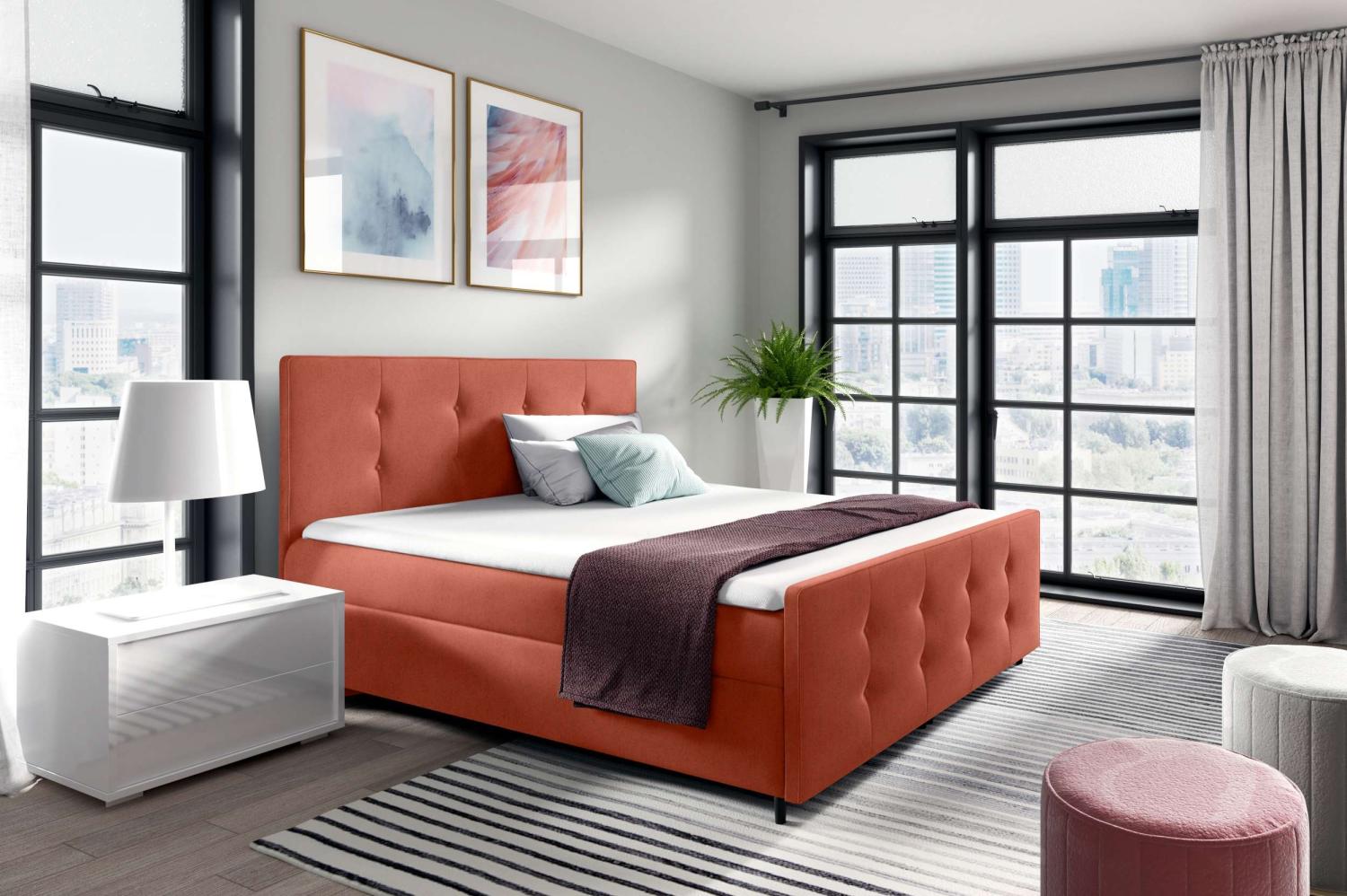 99rooms Primo Boxspringbett 120x200 cm Velours MONOLITH Korallenrot Bild 1