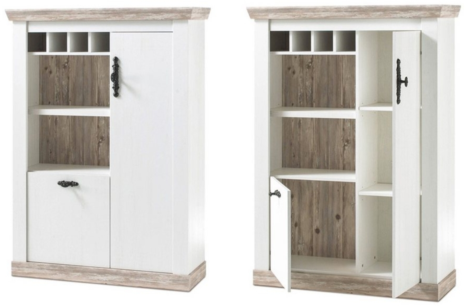 Lomadox Highboard FERNA-61, Pinie weiß und Oslo Pinie dunkel Nb. 105x146x37cm Bild 1