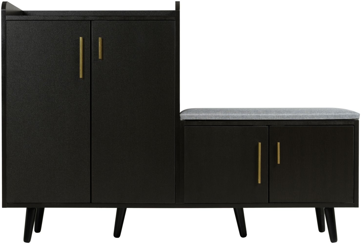 Merax Moderner Schuhbänke mit Schwarzwalnussholz, Schuhschrank, ausgestattet mit vier Aufbewahrungstüren, asymmetrischen Metallgriffen, B120/D34/H82 Bild 1