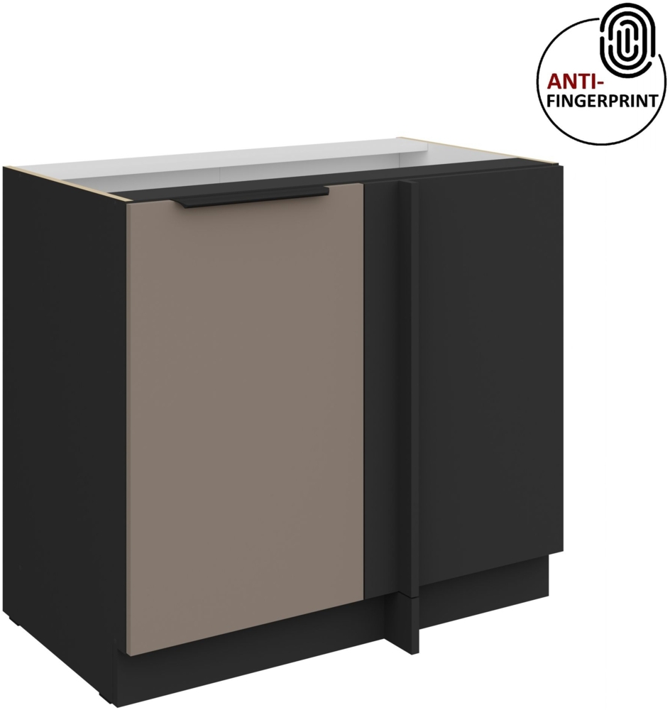 Küchen Eckunterschrank 105 cm Küche ARIA Sandgrau ultra matt + Schwarz matt, hochwertige Fronten mit Anti Fingerprint Beschichtung Küchenzeile Küchenblock Bild 1