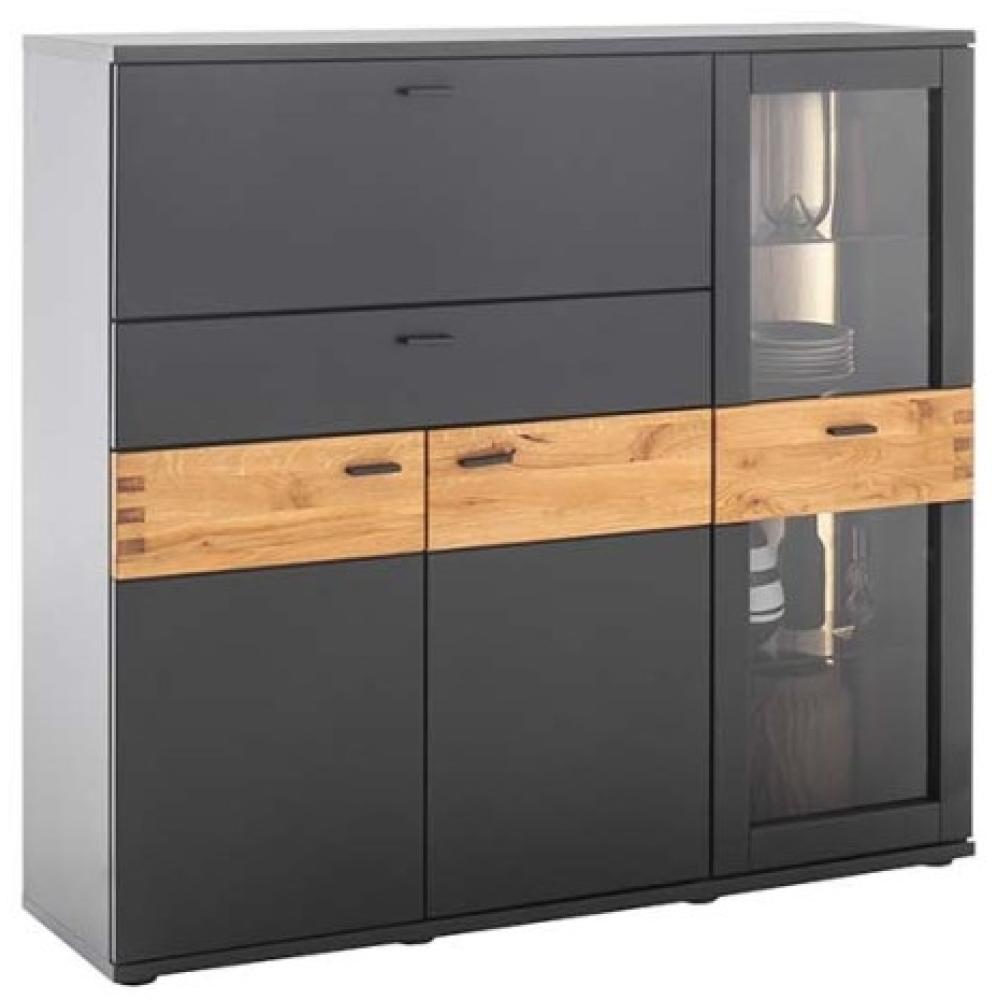 Großes Highboard Cesena - Schwarzgrau / Wildeiche Bild 1