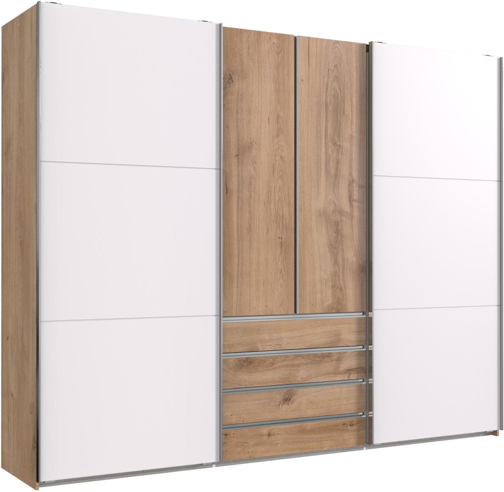 Schwebetürenschrank >MAGIC< in PLANKENEICHE + WEISS - 300x236x65cm (BxHxT) Bild 1