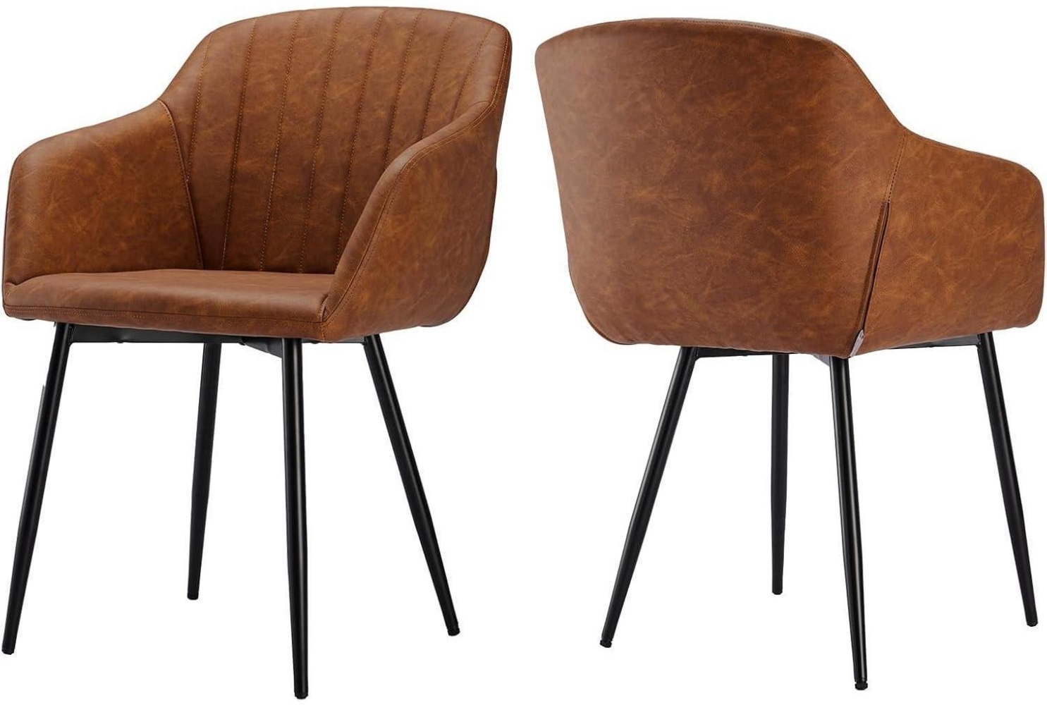 2er Set Esszimmerstuhl Kunstleder Braun Armlehne Metallbeine Bild 1