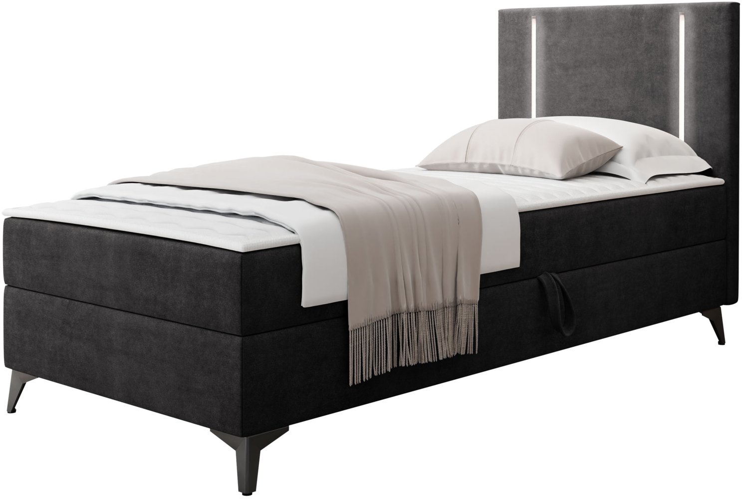Boxspringbett Ono 1 mit LED-Beleuchtung und Bettkasten (Farbe: Manila 18, Seite: Rechts, Größe: 80 x 200 cm) Bild 1