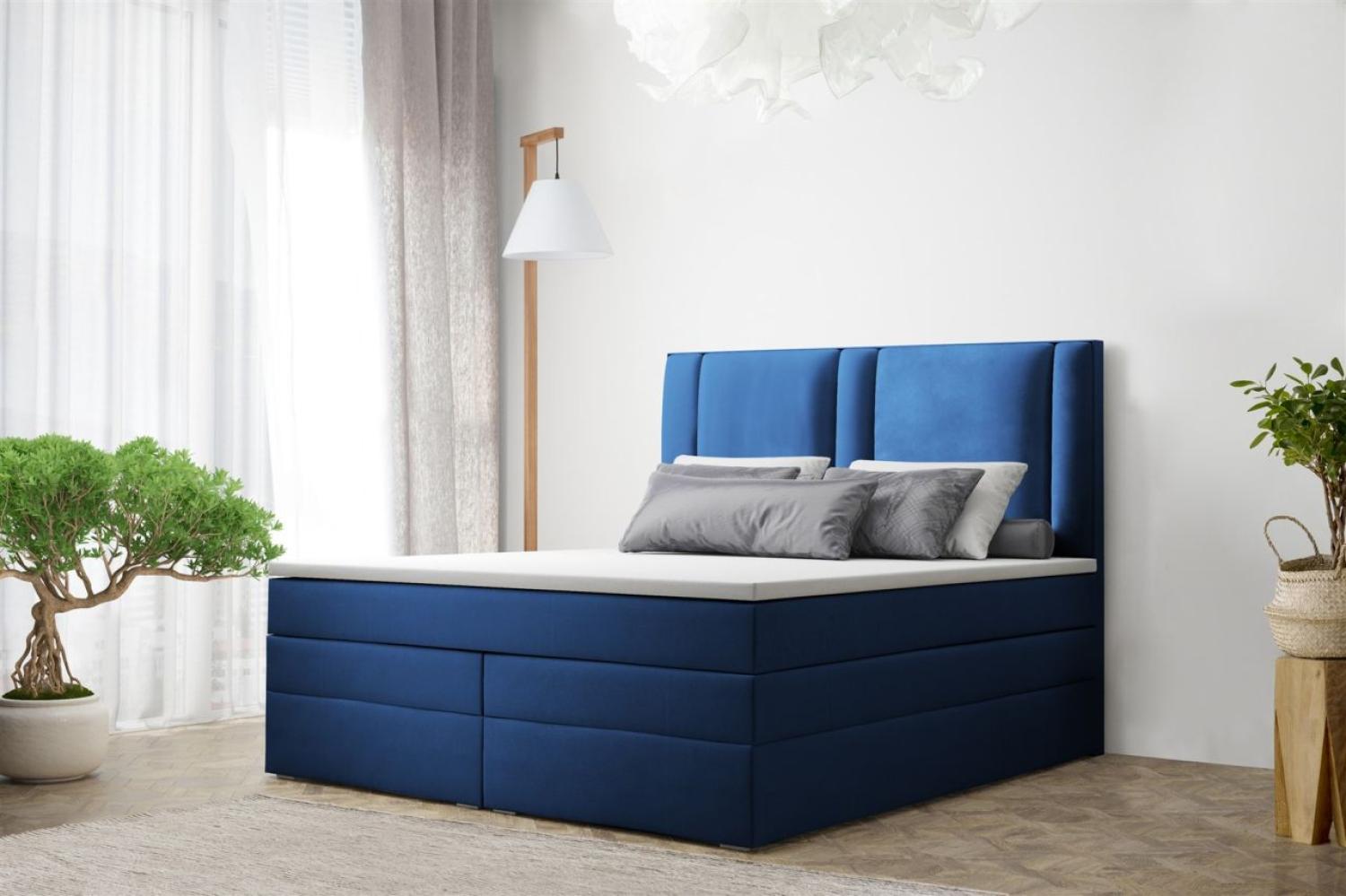 Boxspringbett Schlafzimmerbett CANDELA DELUX 140x200cm in Stoff Blau Bild 1