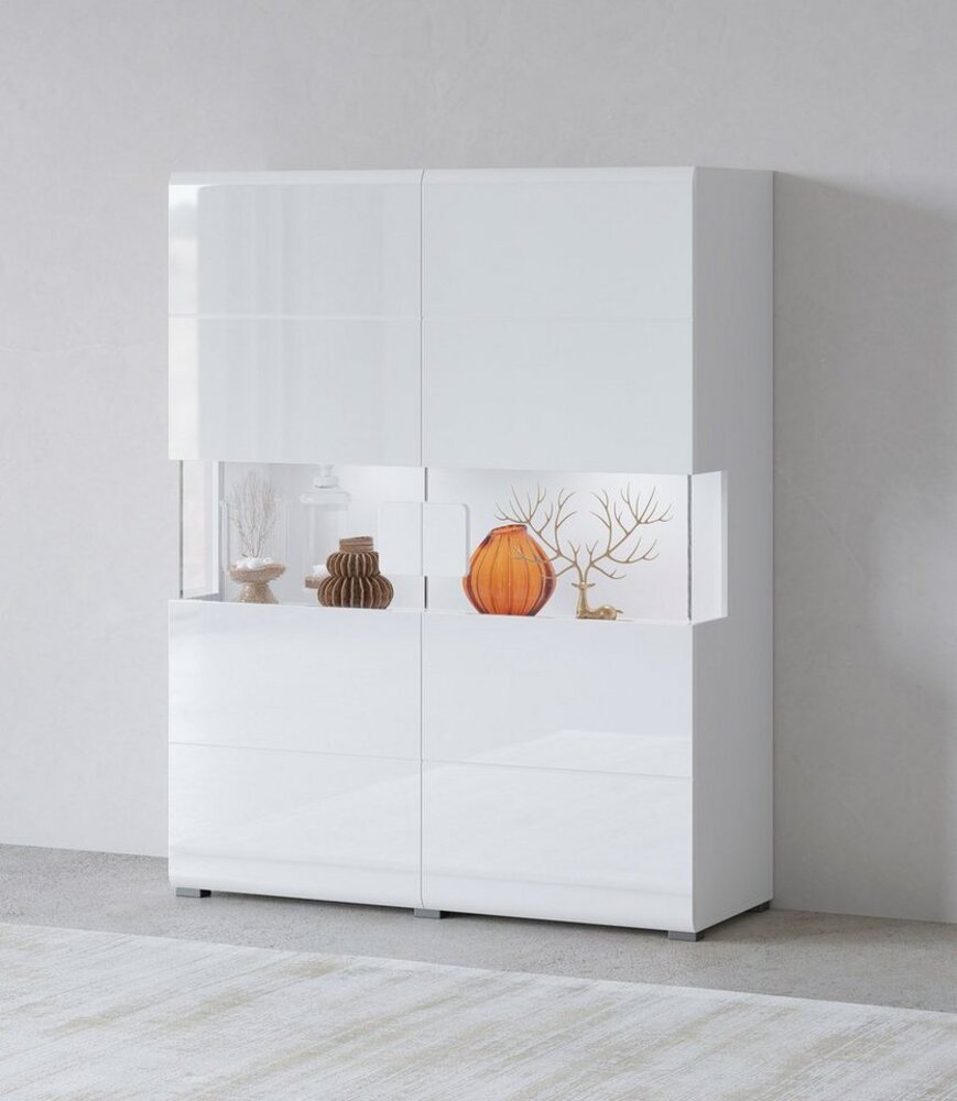 INOSIGN Highboard Toledo,Breite 121,5 cm, trendige Hochkommode mit 2 Türen, Hochschrank mit Glas-Partien,stylische Hochglanzfronten Bild 1