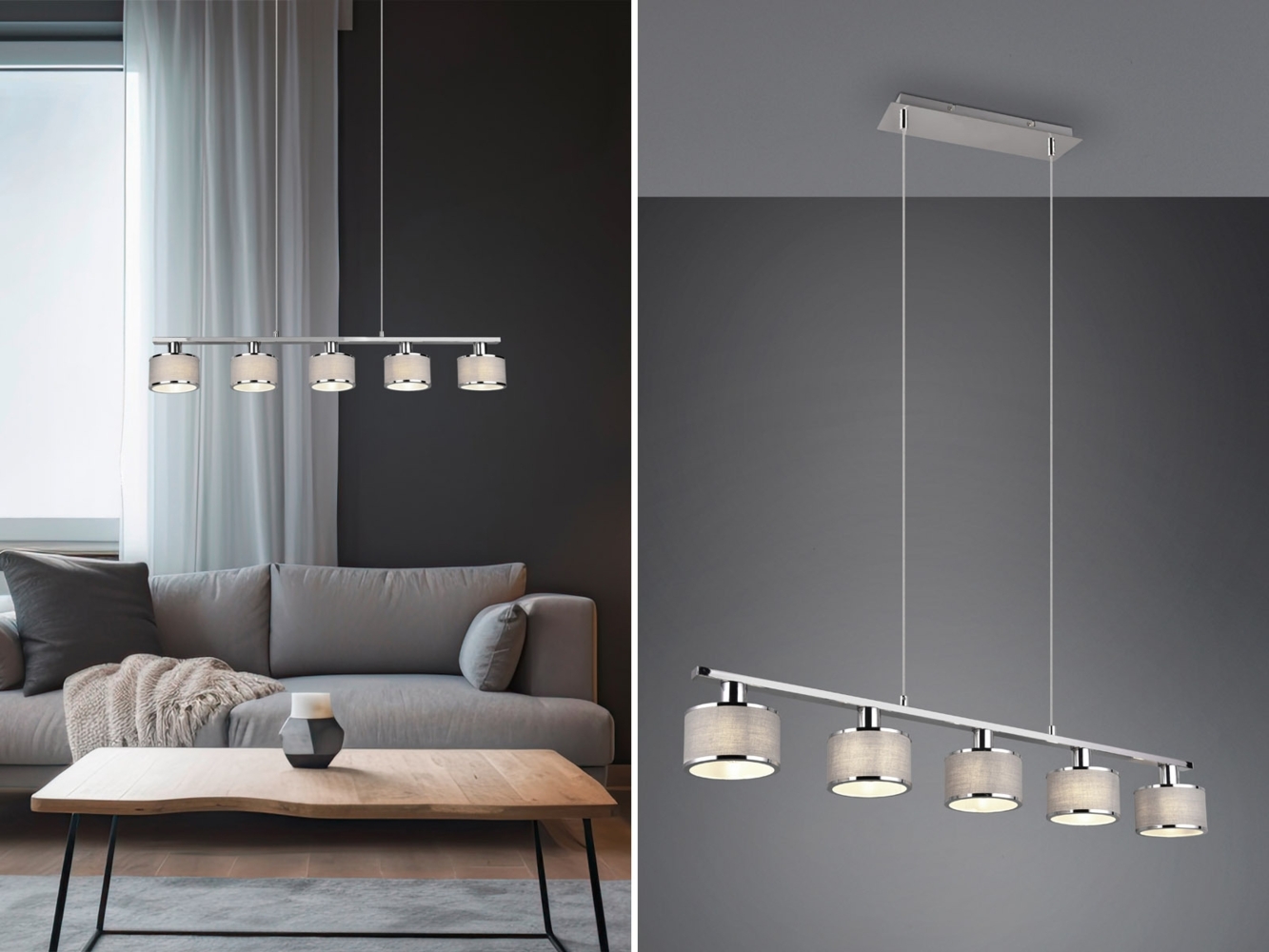 TRIO Leuchten LED Pendelleuchte, Dimmfunktion, LED wechselbar, warmweiß, mehrflammig über-n Esstisch Kücheninsel & Kochinsel hängend B: 93cm Bild 1
