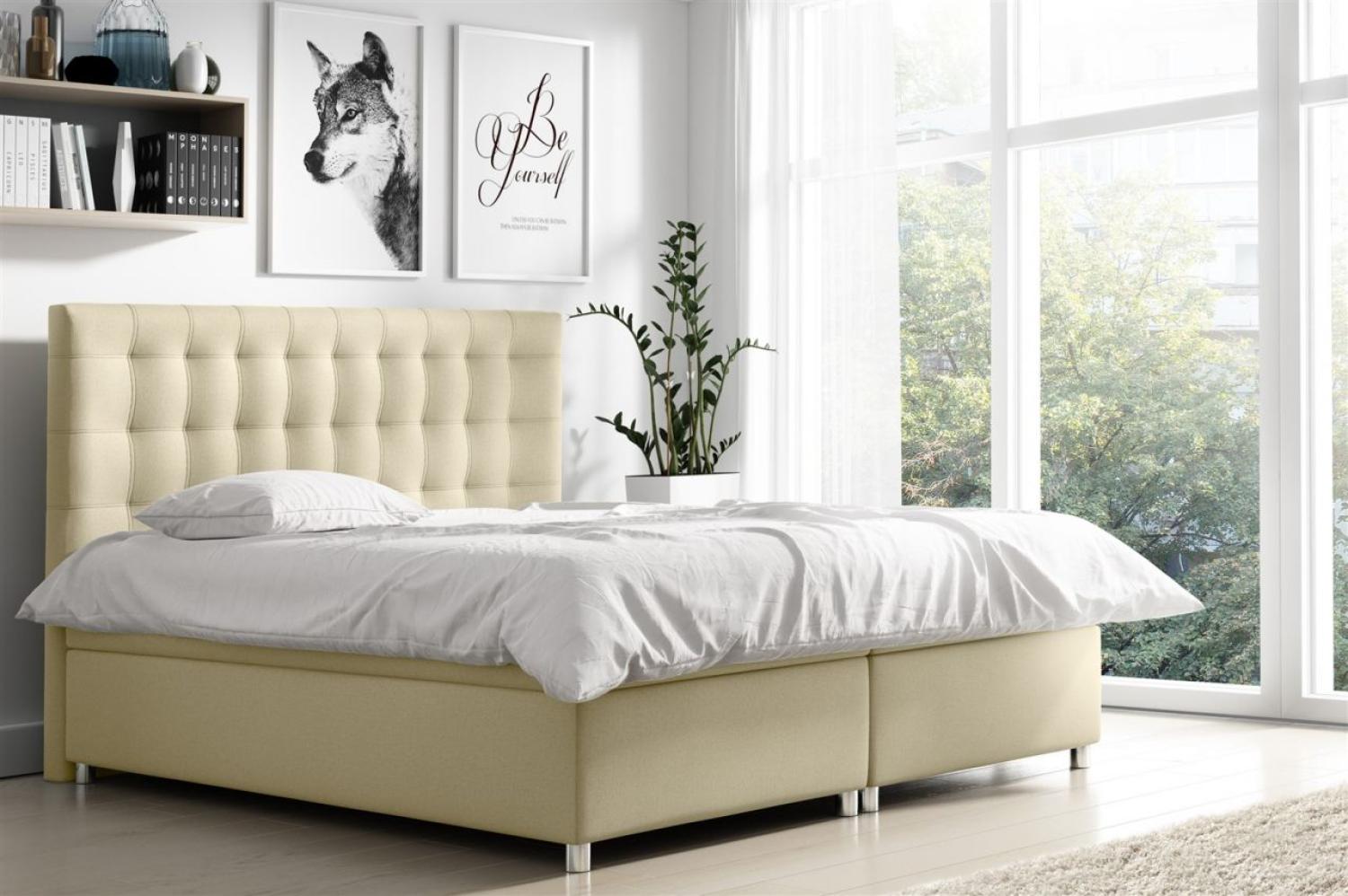 Boxspringbett Schlafzimmerbett ENZO Polyesterstoff Creme 120x200cm Bild 1