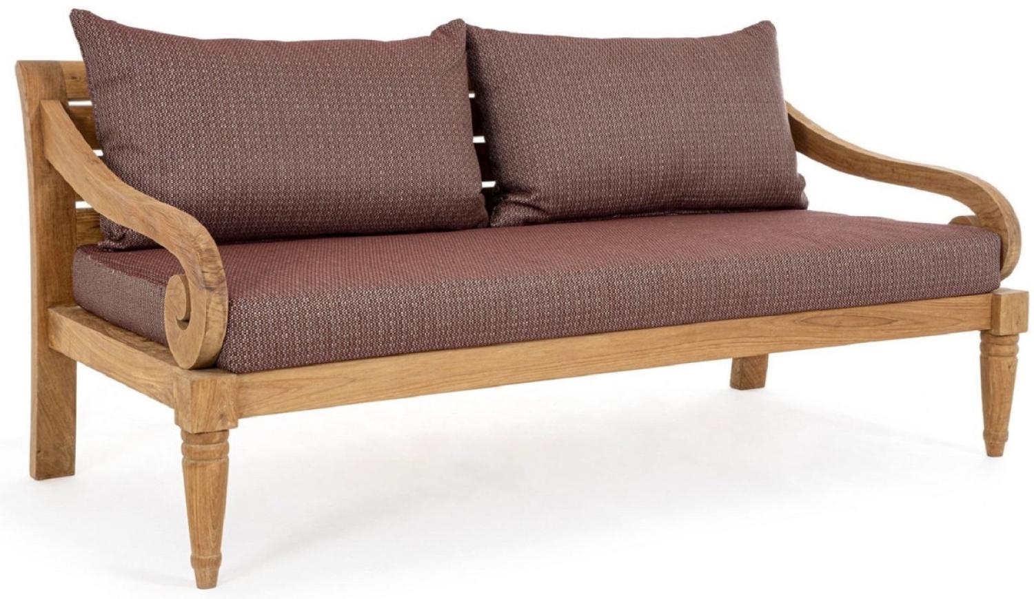 Casa Padrino Luxus Gartensofa Weinrot / Naturfarben 165 x 80 x H. 75 cm - Rustikales Teakholz Garten Sofa mit Kissen - Massivholz Garten Möbel - Rustikale Garten Möbel - Luxus Garten Möbel Bild 1