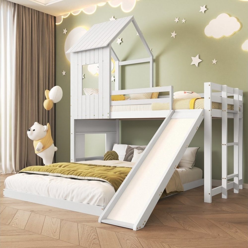 Flieks Etagenbett, Etagenbett Kinderbett mit Oberbett 90x200cm und Unterbett 140x200cm Bild 1