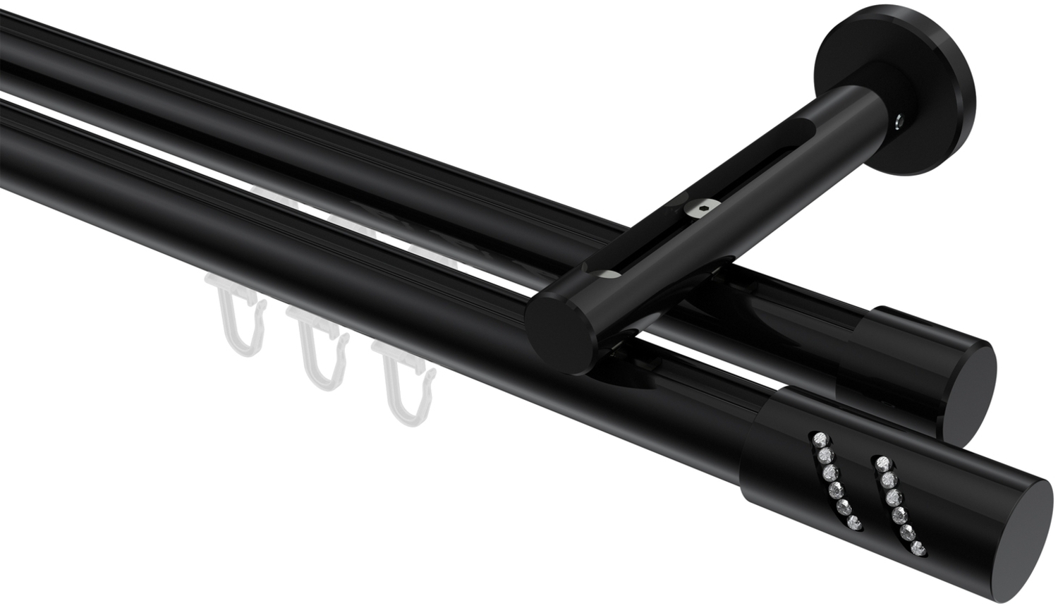 Innenlauf-Gardinenstangen-Set Siteno Zoena 140 cm, 2-läufig, 20 mm Ø Schwarz Bild 1