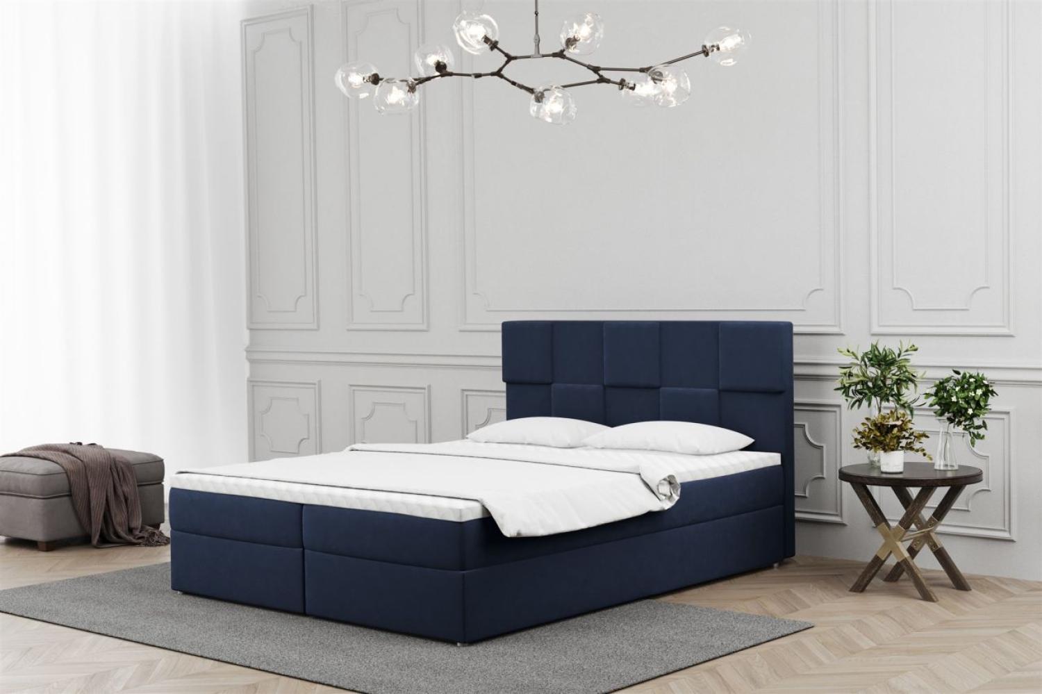 Boxspringbett Schlafzimmerbett JOLIE 140x220cm in Stoff Matt Velvet Dunkelblau Bild 1