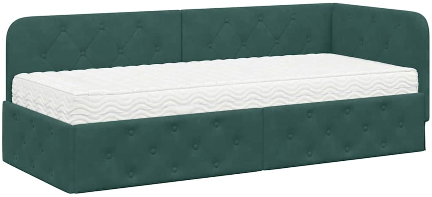 vidaXL Eckbettgestell mit Matratze Dunkelgrün 80x200 cm Samt 3394064 Bild 1