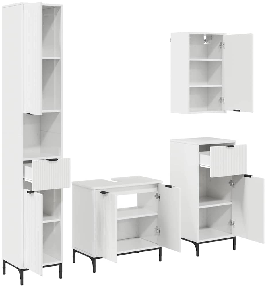 vidaXL Badezimmermöbel-Set Hochglanz Weiß Holzwerkstoff, Metall 3393117 Bild 1