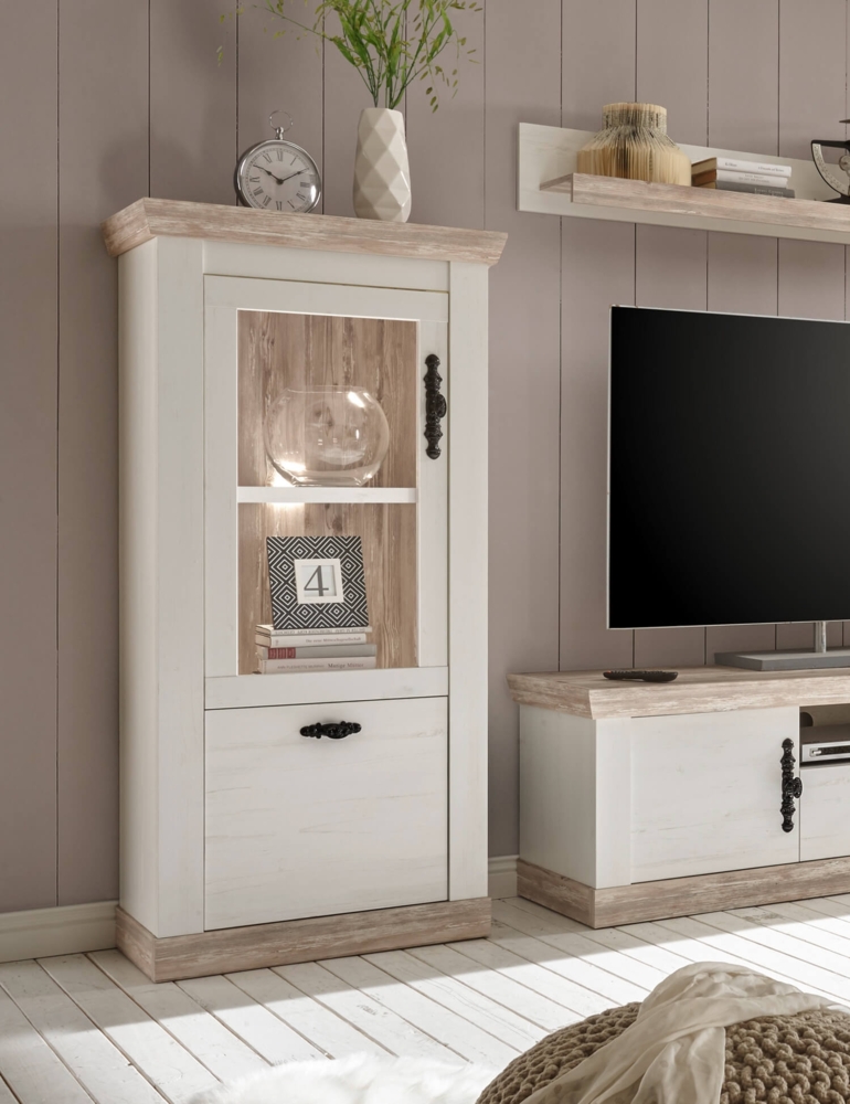 Vitine Glasvitrine Standvitrine Florenz 71cm LED-Beleuchtung pinie weiß oslo pinie Bild 1