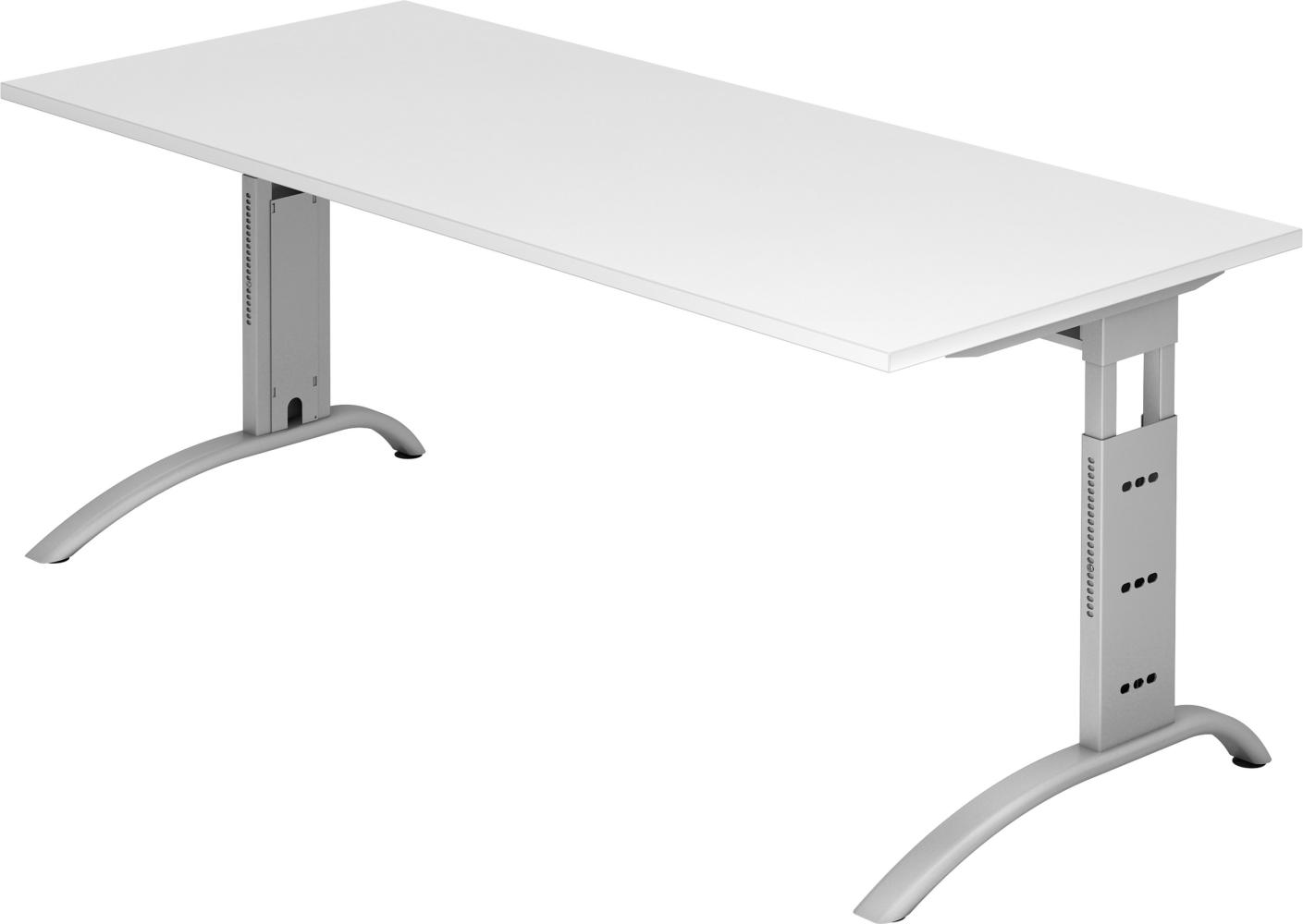 bümö manuell höhenverstellbarer Schreibtisch 180x80 cm in weiß - PC Tisch höhenverstellbar & groß, höhenverstellbarer Tisch Büro, großer Computertisch verstellbar, F-Serie, FS-19-W-S Bild 1