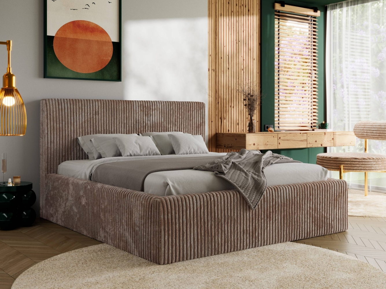 Polsterbett mit Stauraum Lattenrost TILIANO CLASSIC Bett gepolstert Doppelbett mit Kopfteil - 180x200 cm - Braun Cord Bild 1