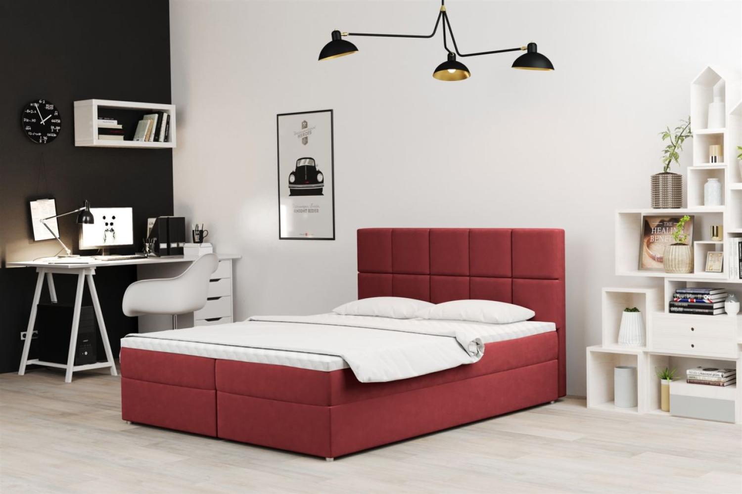 Boxspringbett Schlafzimmerbett FRASCO 180x220cm in Stoff Soro Rot Bild 1