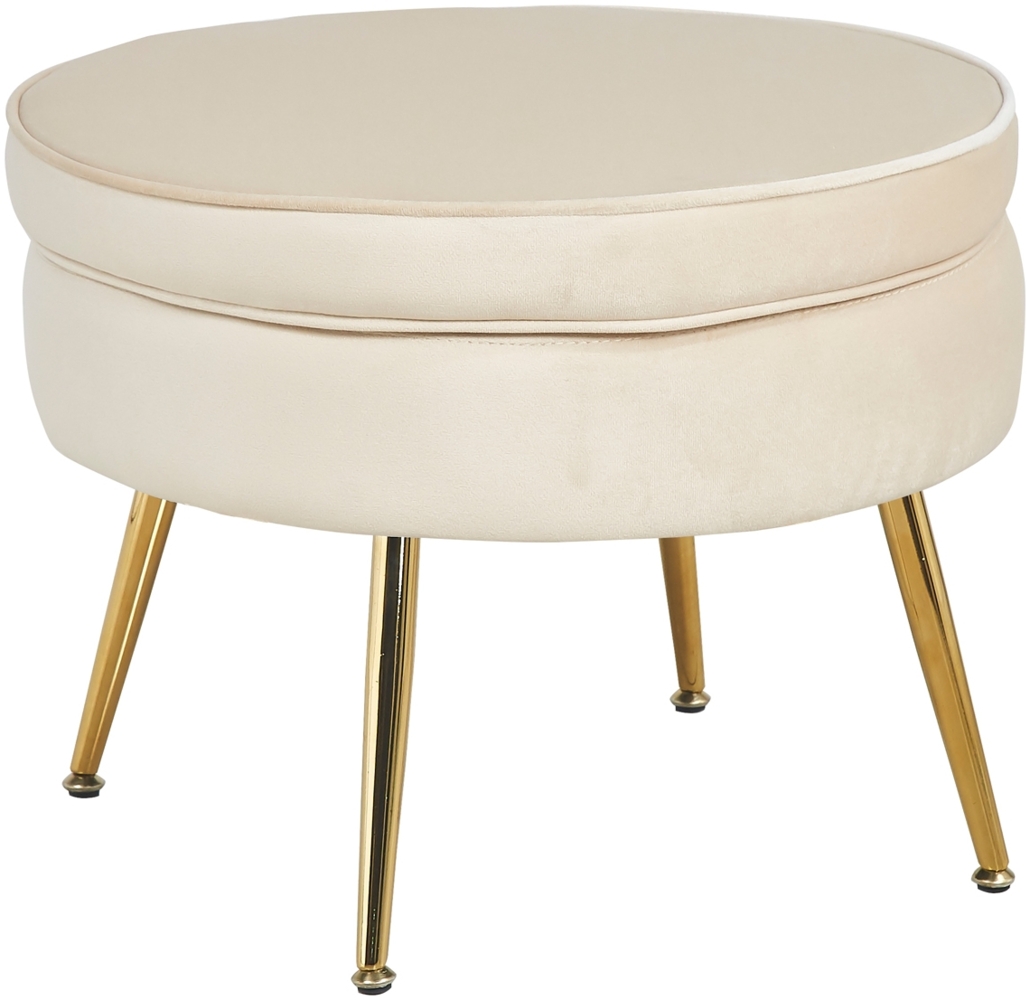 Sitzpouf rund Samt Beige Sitzhocker Hocker Fußhocker Stoffhocker Bild 1